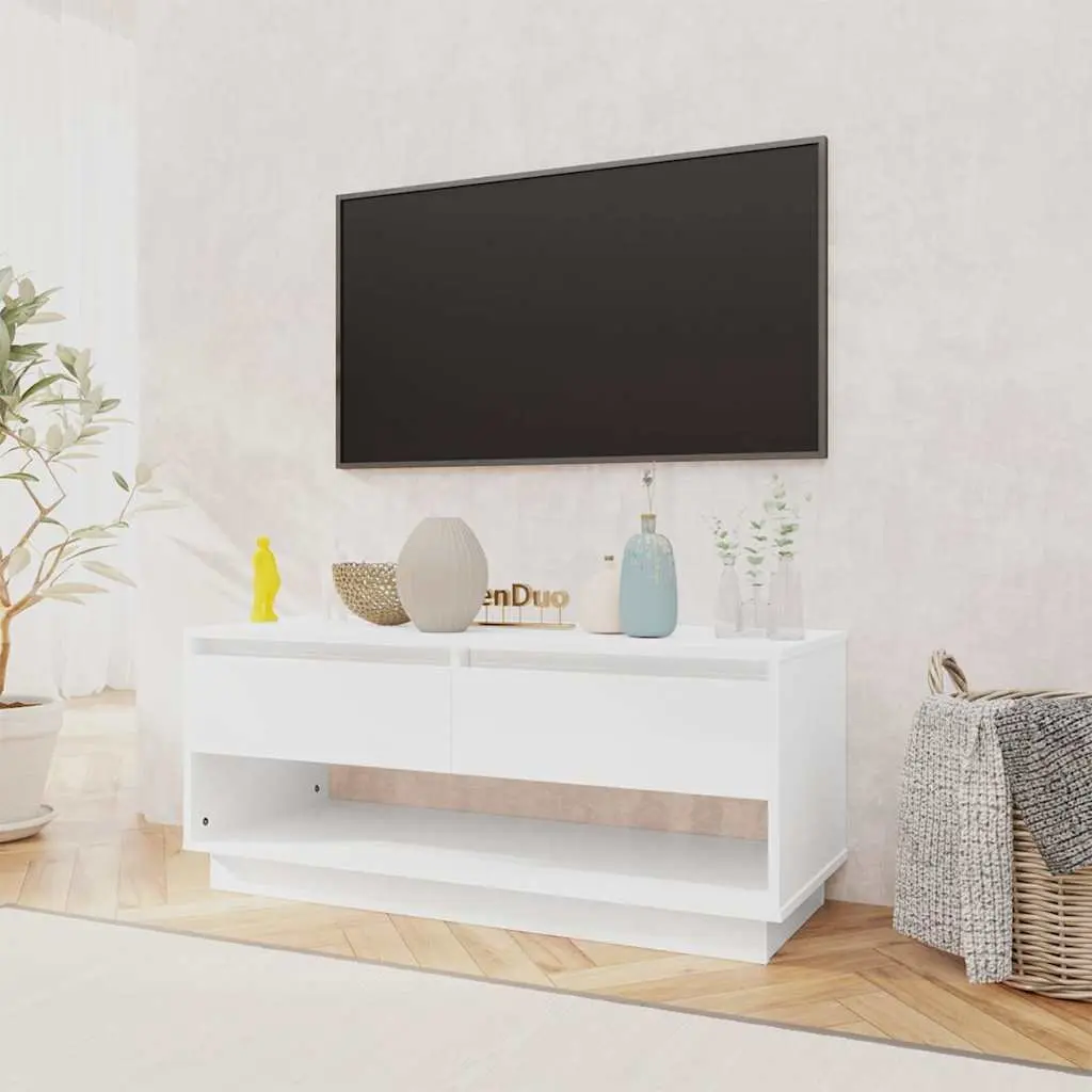 TV Cabinet Storage Unit Lowboard 102cm White High Gloss