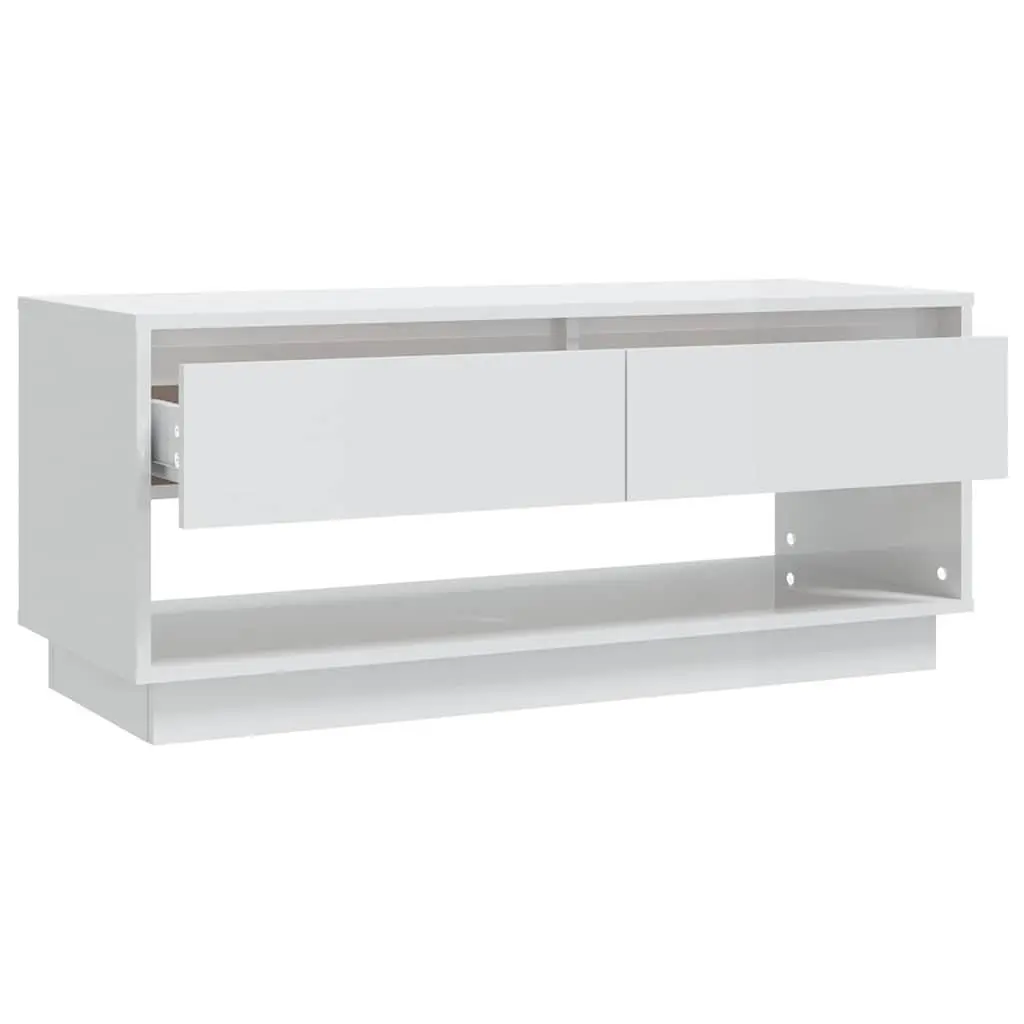 TV Cabinet Storage Unit Lowboard 102cm White High Gloss