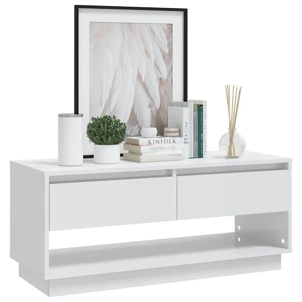 TV Cabinet Storage Unit Lowboard 102cm White High Gloss