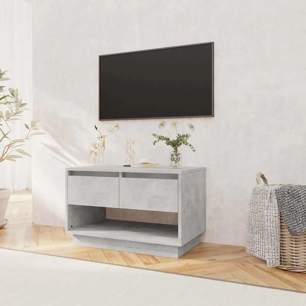 TV Cabinet Concrete Grey Living Room Storage Unit 2 Drawers Open Compartment