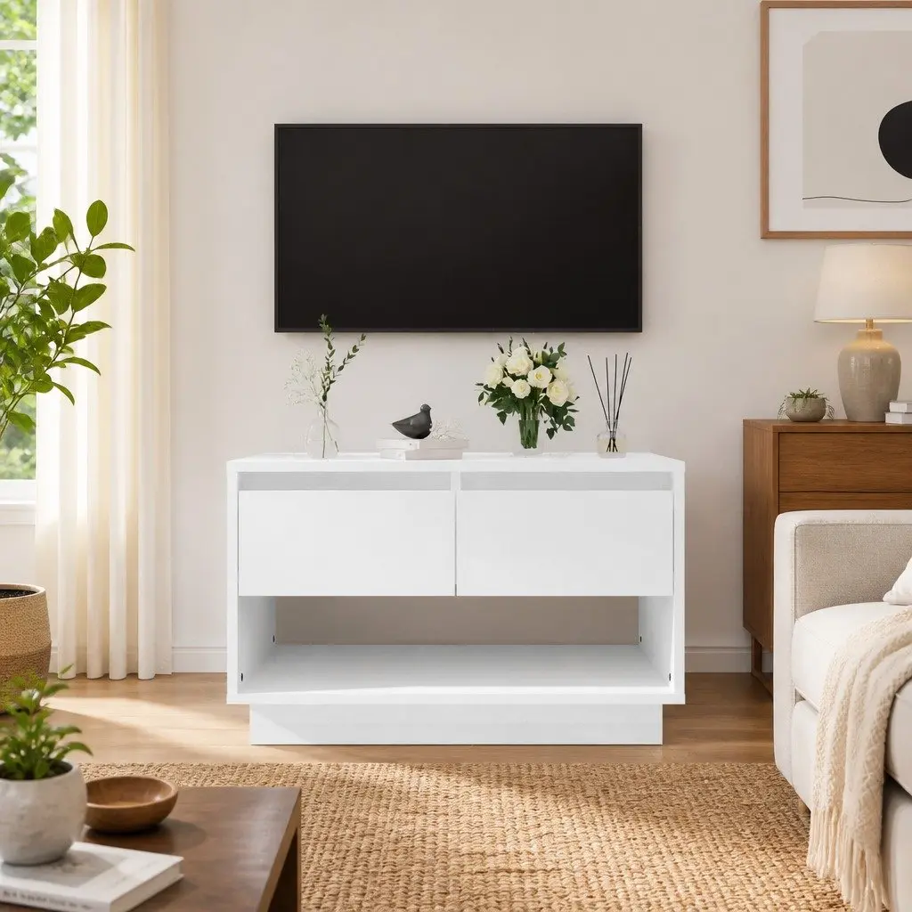 TV Cabinet Storage Unit 70x41x44cm White High Gloss with Drawers Open Compartment