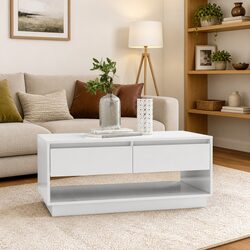 Reliable White Coffee Table with Practical Storage Drawers