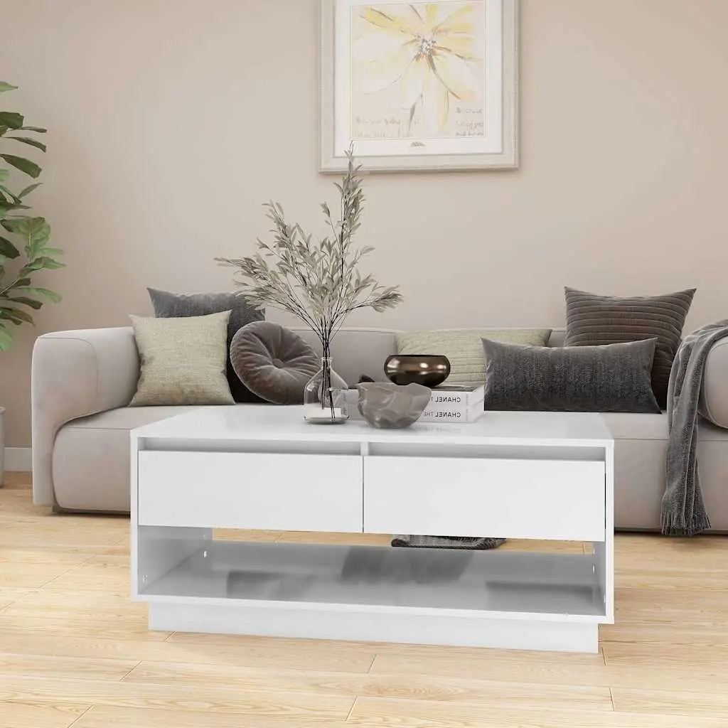 White Coffee Table Modern Design Storage Drawers Living Room Accent Furniture