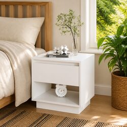 Reliable White Engineered Wood Nightstand with Storage