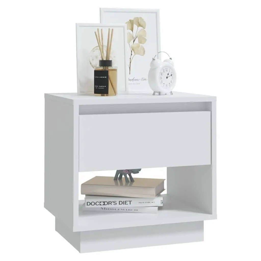 White Engineered Wood Nightstand with Storage