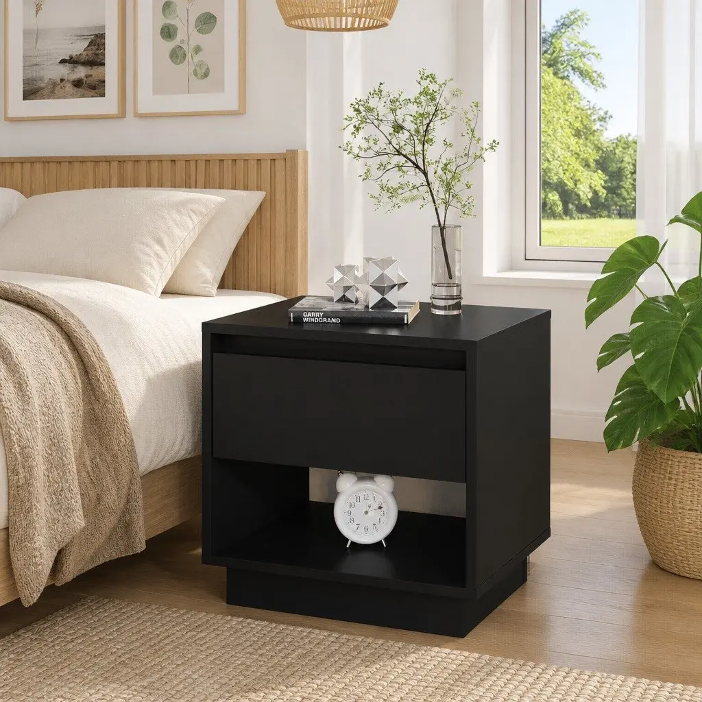 Bedside Cabinet Storage Drawer Open Compartment 45 x 34 x 44 cm Black