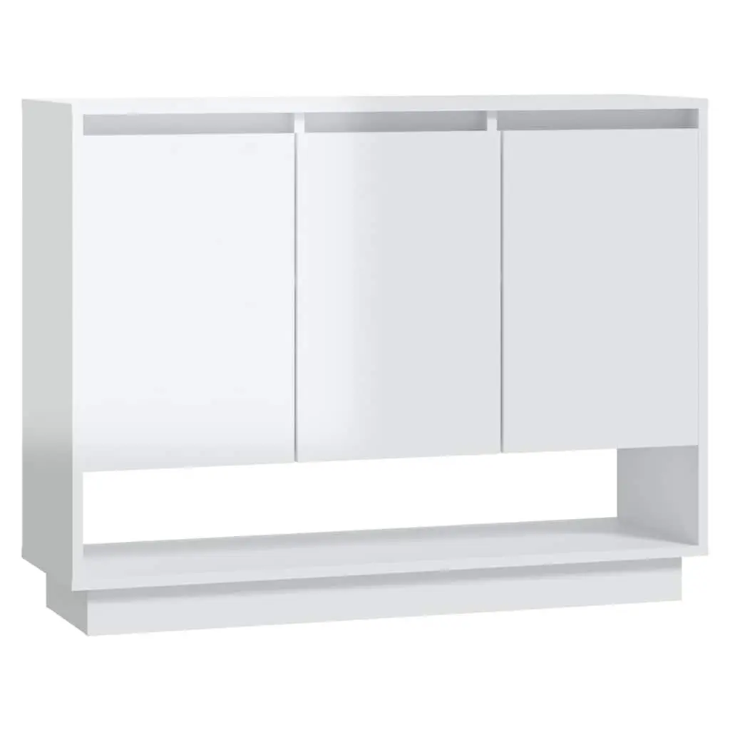 Sideboard High Gloss White Storage Cabinet 3 Doors Open Compartment Living Room 97W x 31D x 75H cm