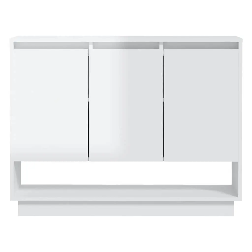 Sideboard High Gloss White Storage Cabinet 3 Doors Open Compartment Living Room 97W x 31D x 75H cm