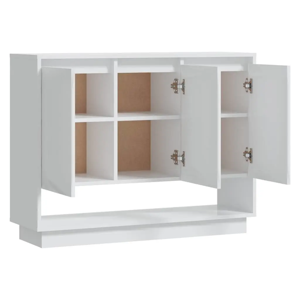 Sideboard High Gloss White Storage Cabinet 3 Doors Open Compartment Living Room 97W x 31D x 75H cm
