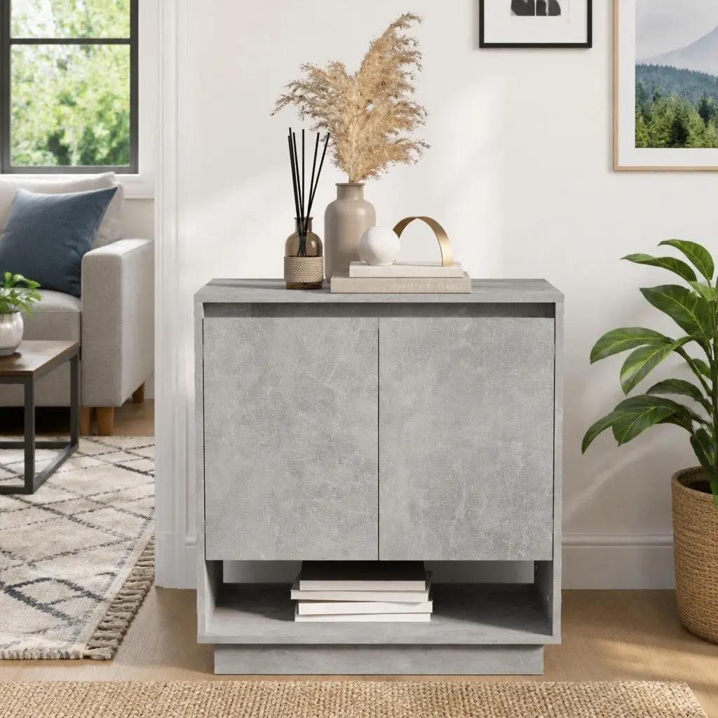 Sideboard Storage Cabinet Grey Engineered Wood Doors Compartments Home Furniture