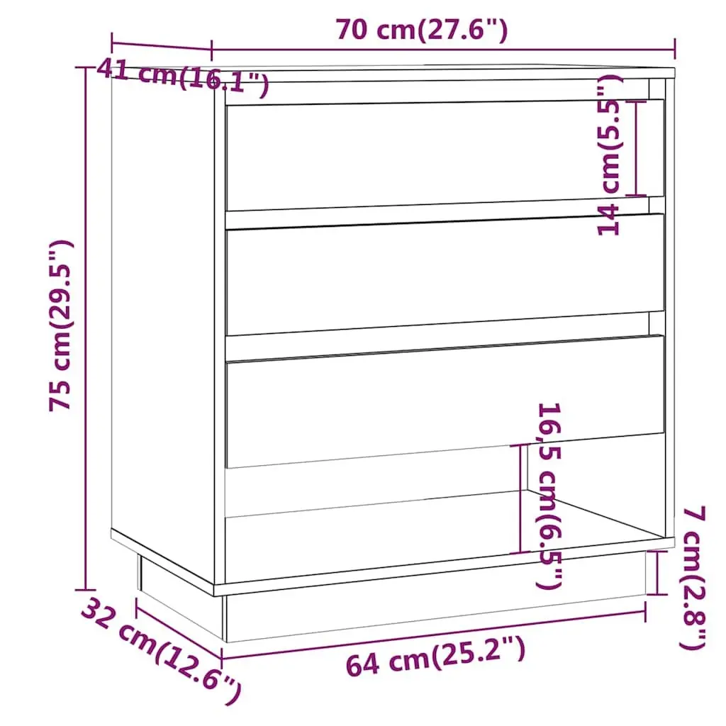 Sideboard Storage Cabinet 70x41x75cm Brown Engineered Wood Buffet Drawers