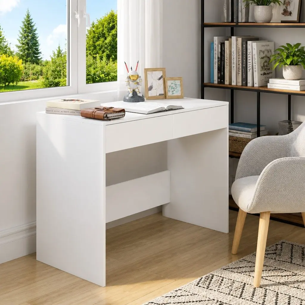 White Office Desk 101x50x76.5 cm with Storage Solutions