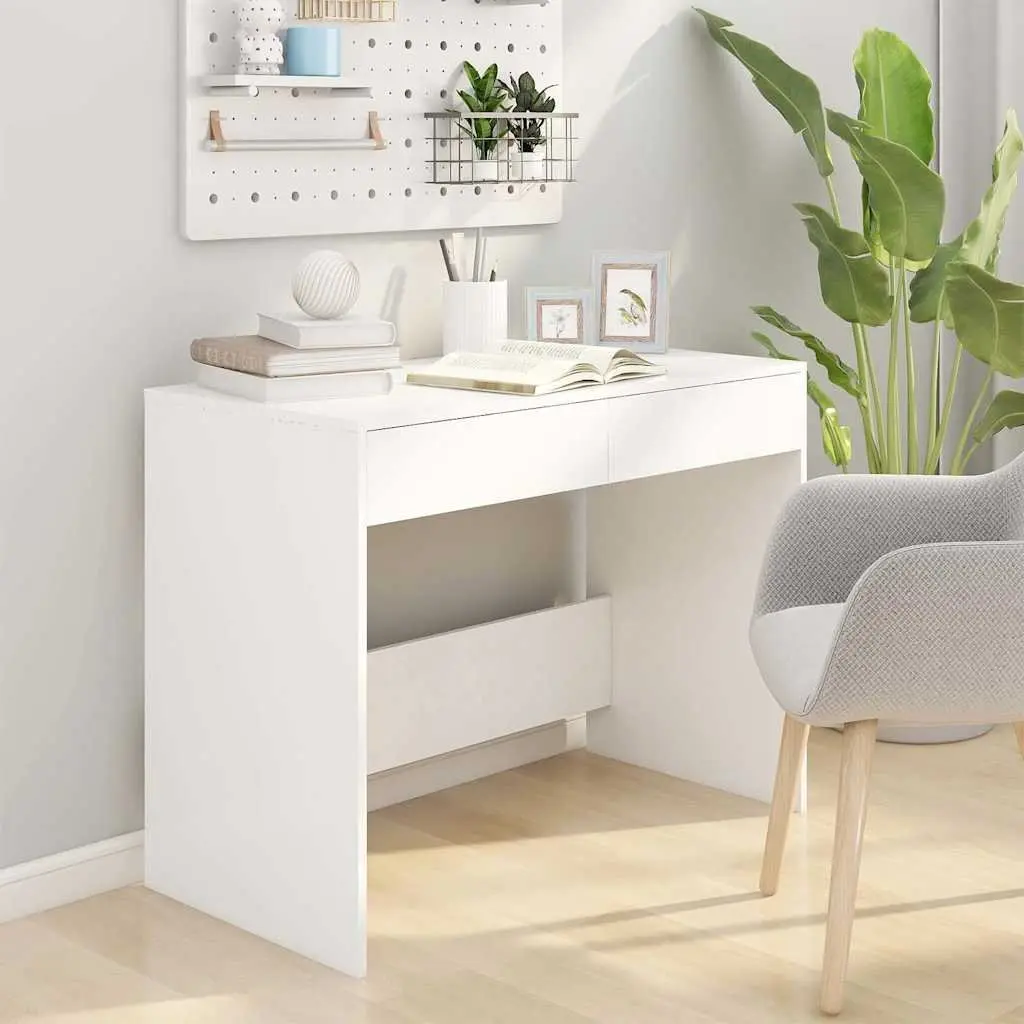 White Office Desk 101x50x76.5 cm with Storage Solutions