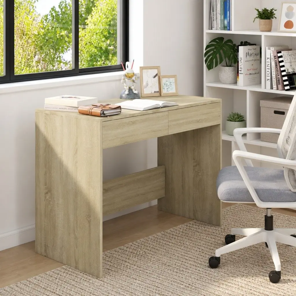 Office Desk Computer Workstation Beige Engineered Wood with 2 Storage Drawers