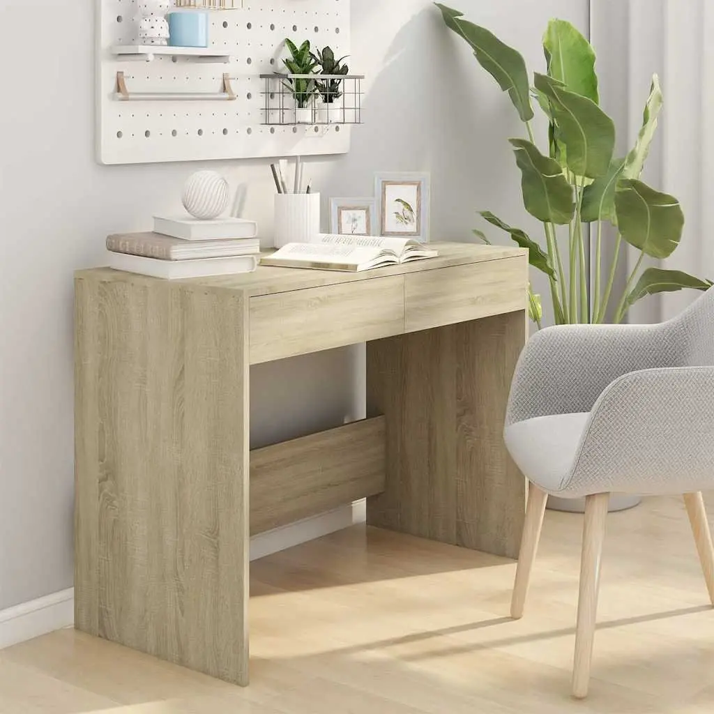 Office Desk Computer Workstation Beige Engineered Wood with 2 Storage Drawers