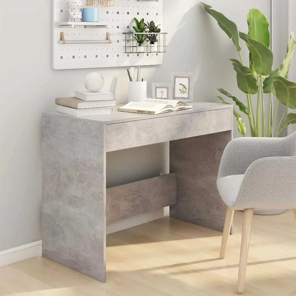 Concrete Grey Desk with Spacious Surface and Drawers