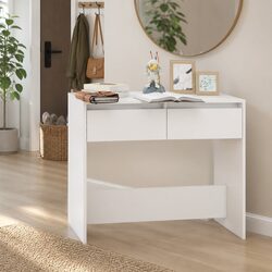 Console Table White Hallway Accent End Table with 2 Drawers Storage Solution