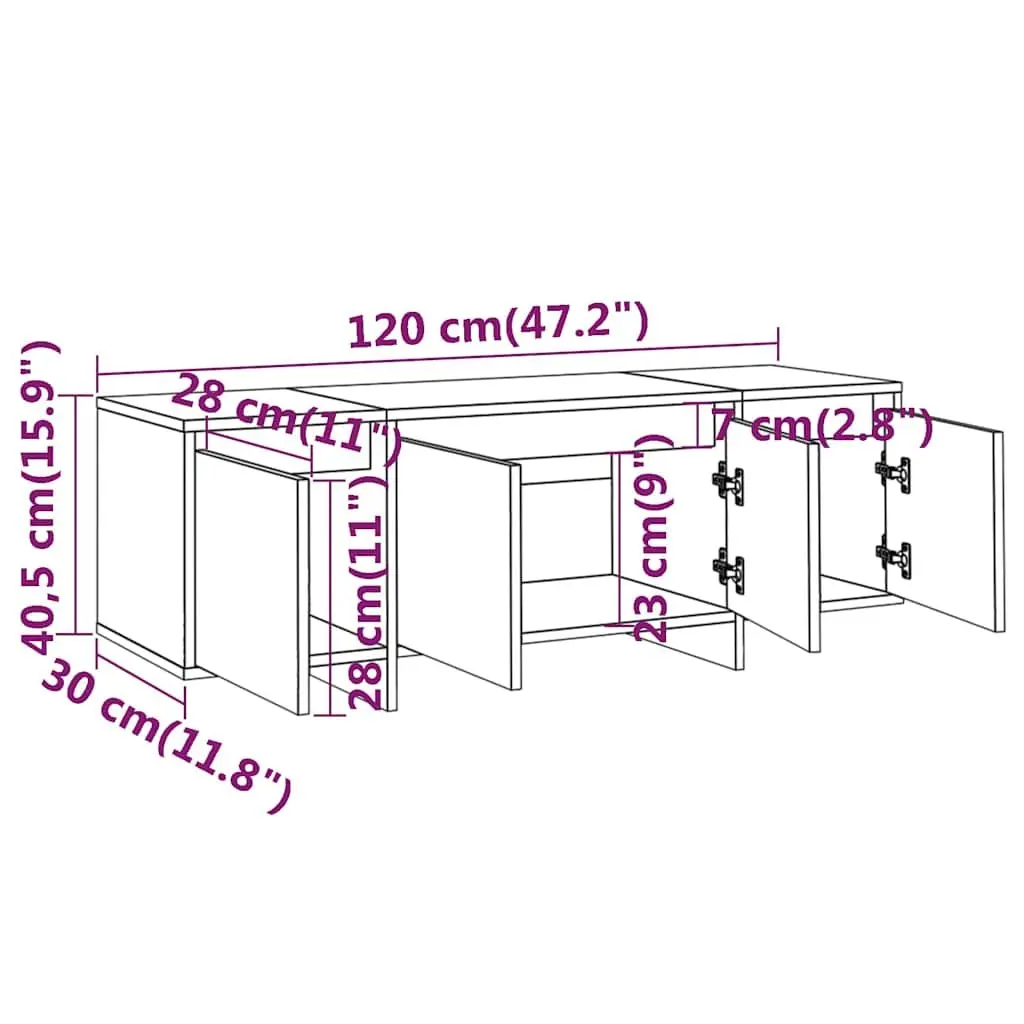 TV Cabinet Storage Lowboard 120 x 30 x 40.5 cm Black
