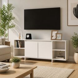 TV Cabinet White Living Room Storage Unit with Doors Shelves Lowboard Organiser