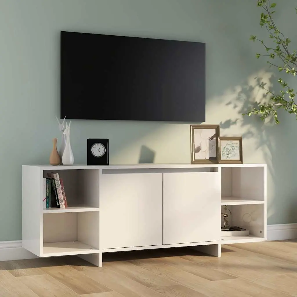 TV Cabinet Storage Lowboard 130x35x50cm White High Gloss Entertainment Unit