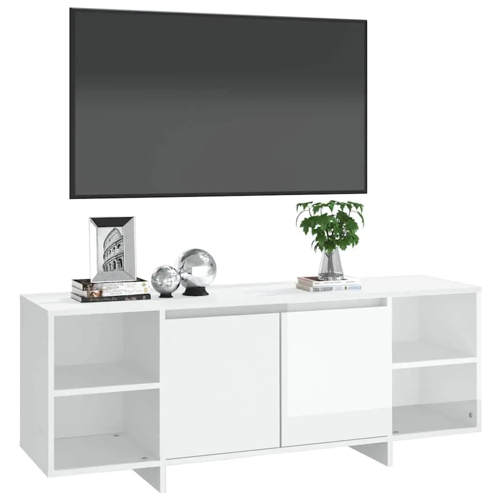 TV Cabinet Storage Lowboard 130x35x50cm White High Gloss Entertainment Unit