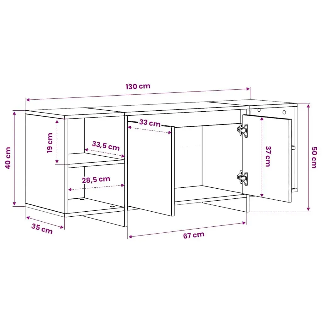 TV Cabinet Storage Lowboard 130x35x50cm White High Gloss Entertainment Unit