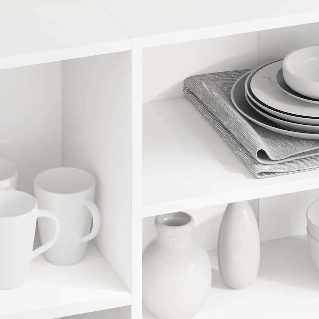 White Sideboard with Shelves Modern Storage Cabinet Engineered Wood Buffet