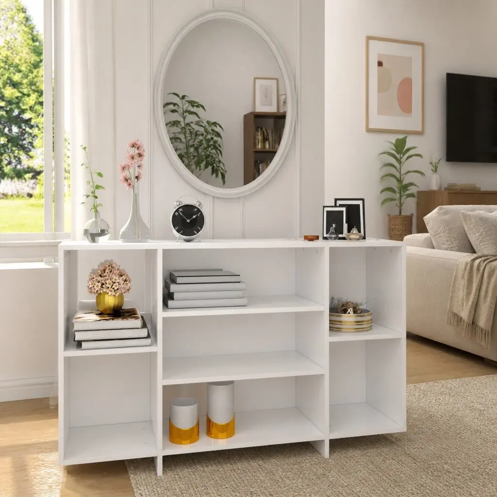 Sideboard Storage Cabinet Modern 4 Shelf White High Gloss 120 x 30 x 75 cm