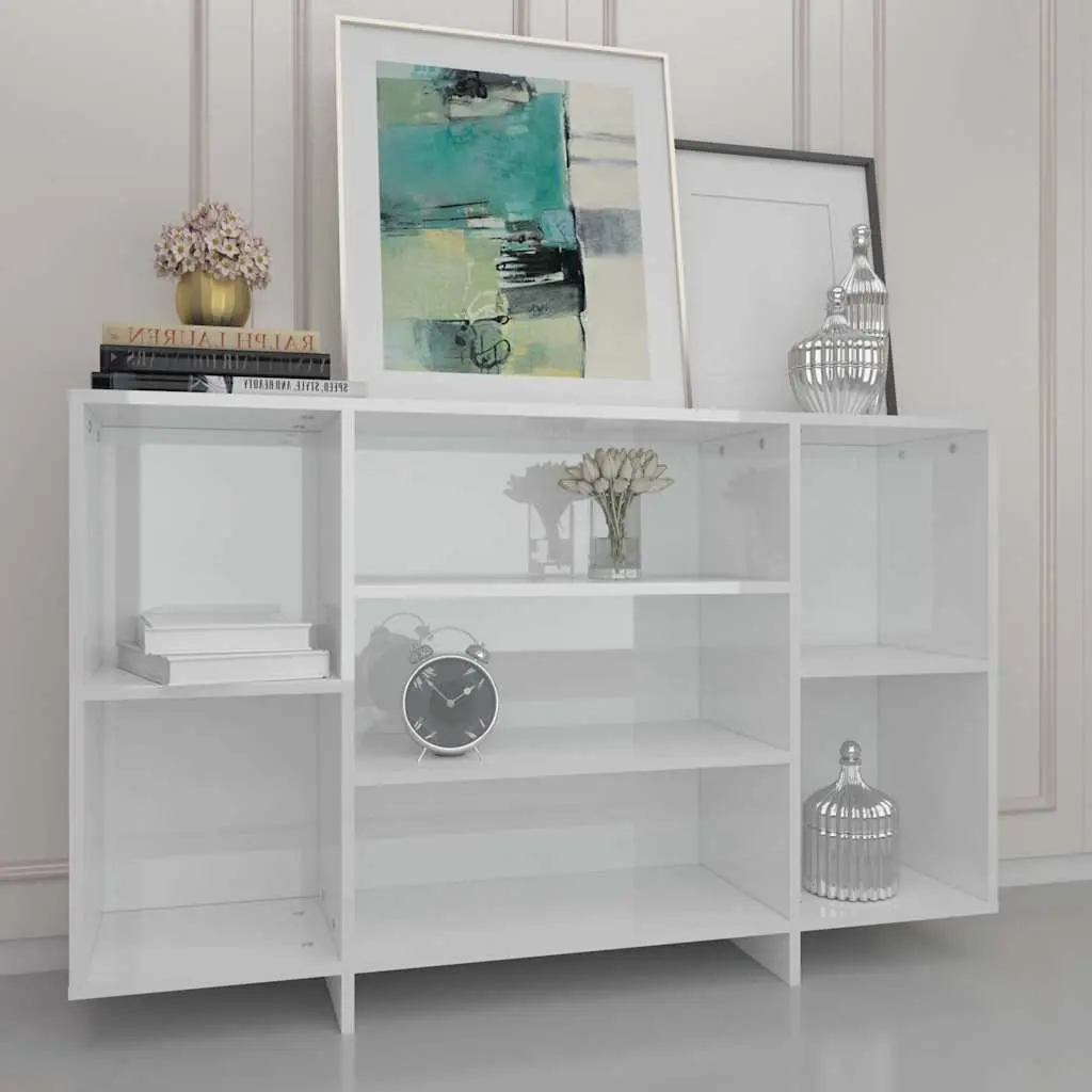 Sideboard Storage Cabinet Modern 4 Shelf White High Gloss 120 x 30 x 75 cm
