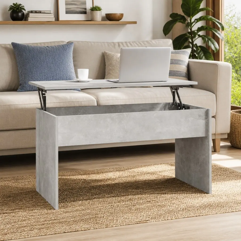 Grey Engineered Wood Coffee Table with Lift-Top