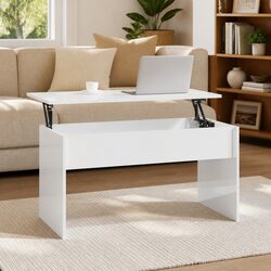 Stylish White Coffee Table with Lift Top and Storage