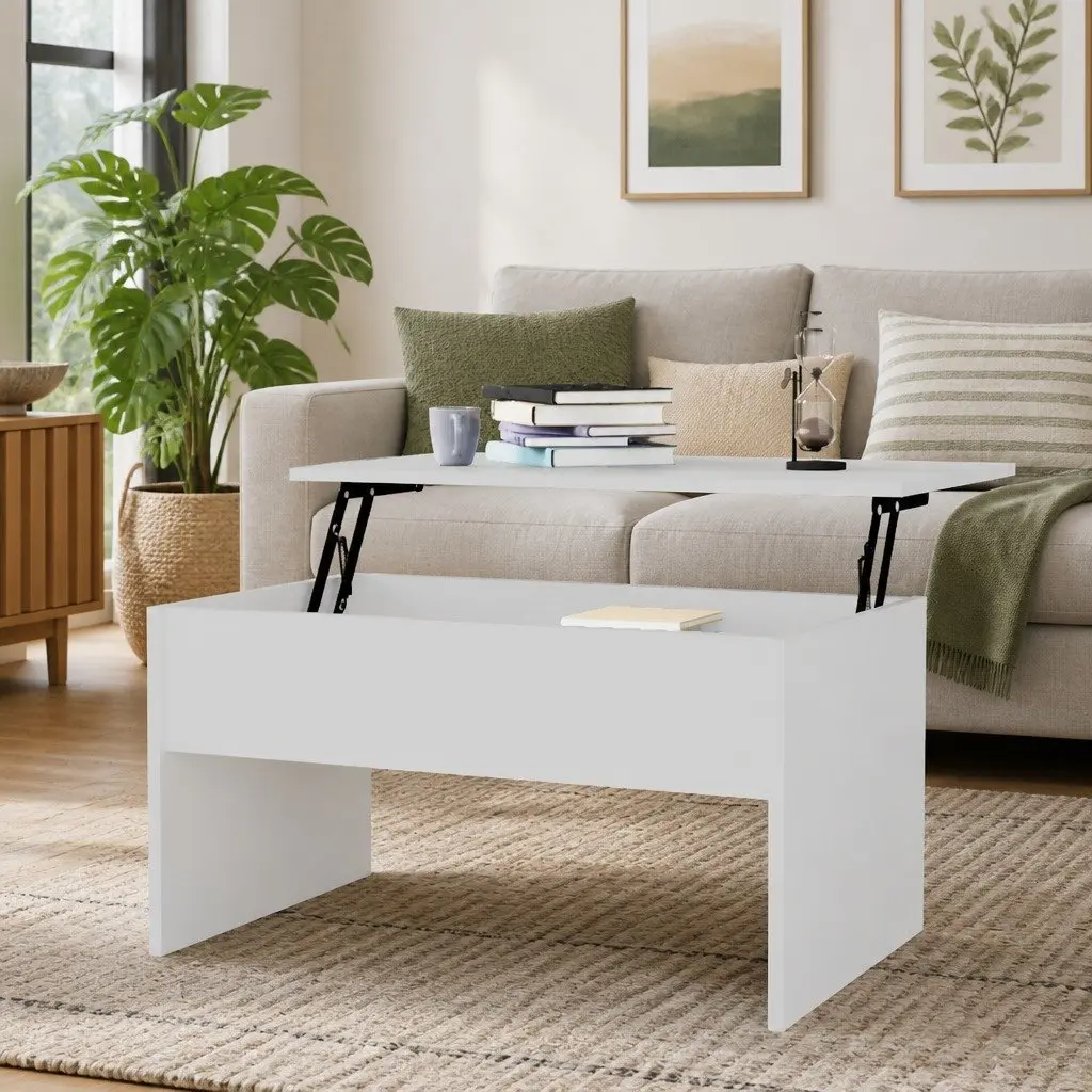 White Coffee Table with Lift Top and Storage