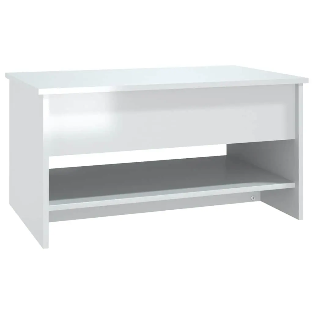 Coffee Table Lift Top Storage Compartment White High Gloss Modern 80L x 50W x 40H cm
