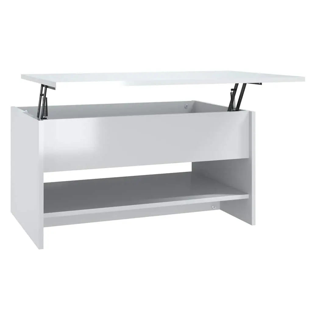 Coffee Table Lift Top Storage Compartment White High Gloss Modern 80L x 50W x 40H cm