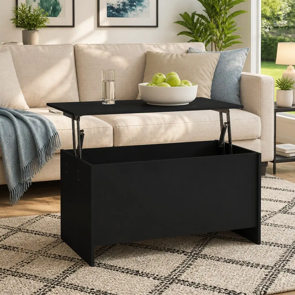 Black Coffee Table with Lift-Top Functionality