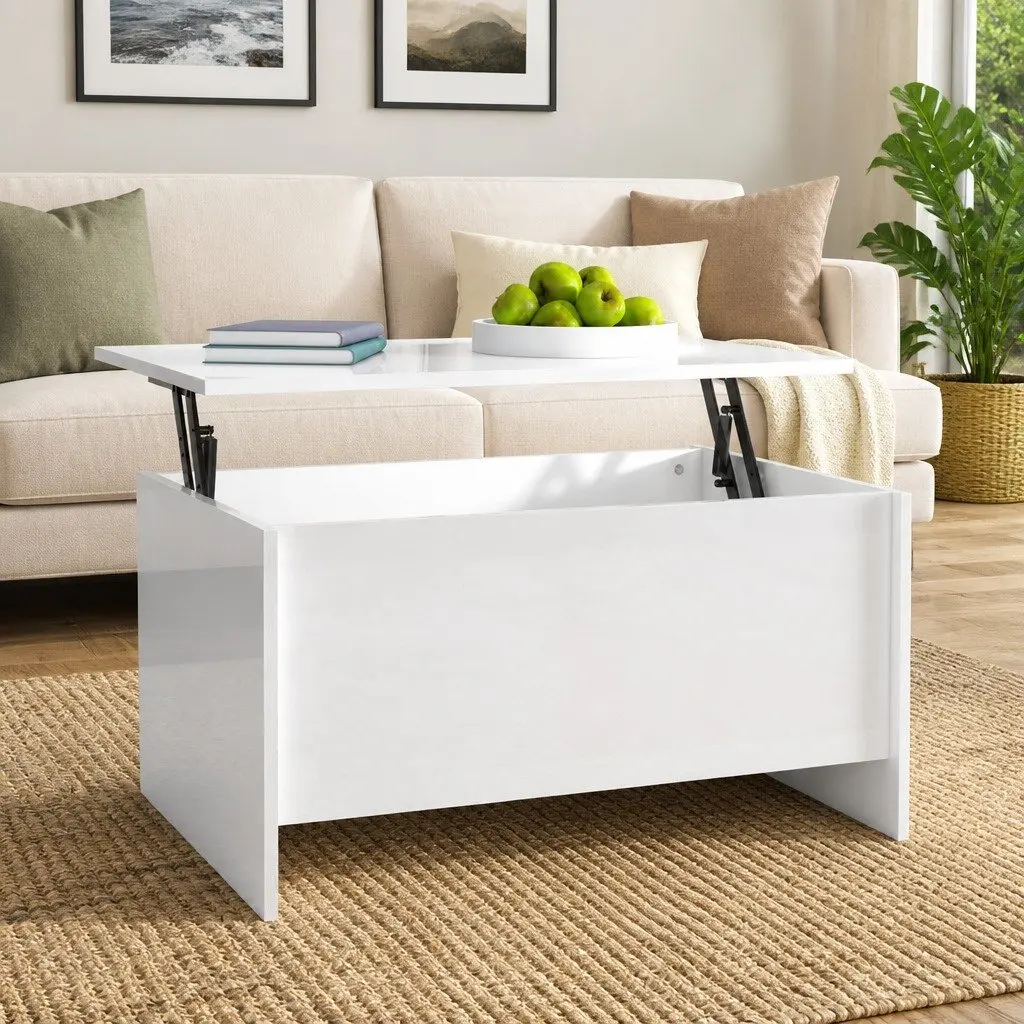 Coffee Table Lift Top Storage 80 x 55.5 x 41.5 cm White High Gloss