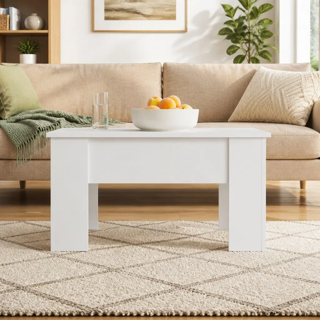 Coffee Table Lift-Top White Storage Compartment Modern Living Room Furniture