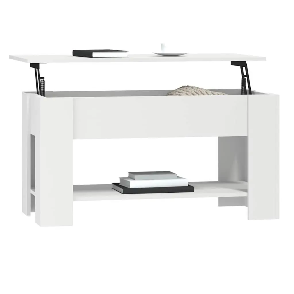Coffee Table White Lift-Top Design Hidden Storage Engineered Wood Accent Table