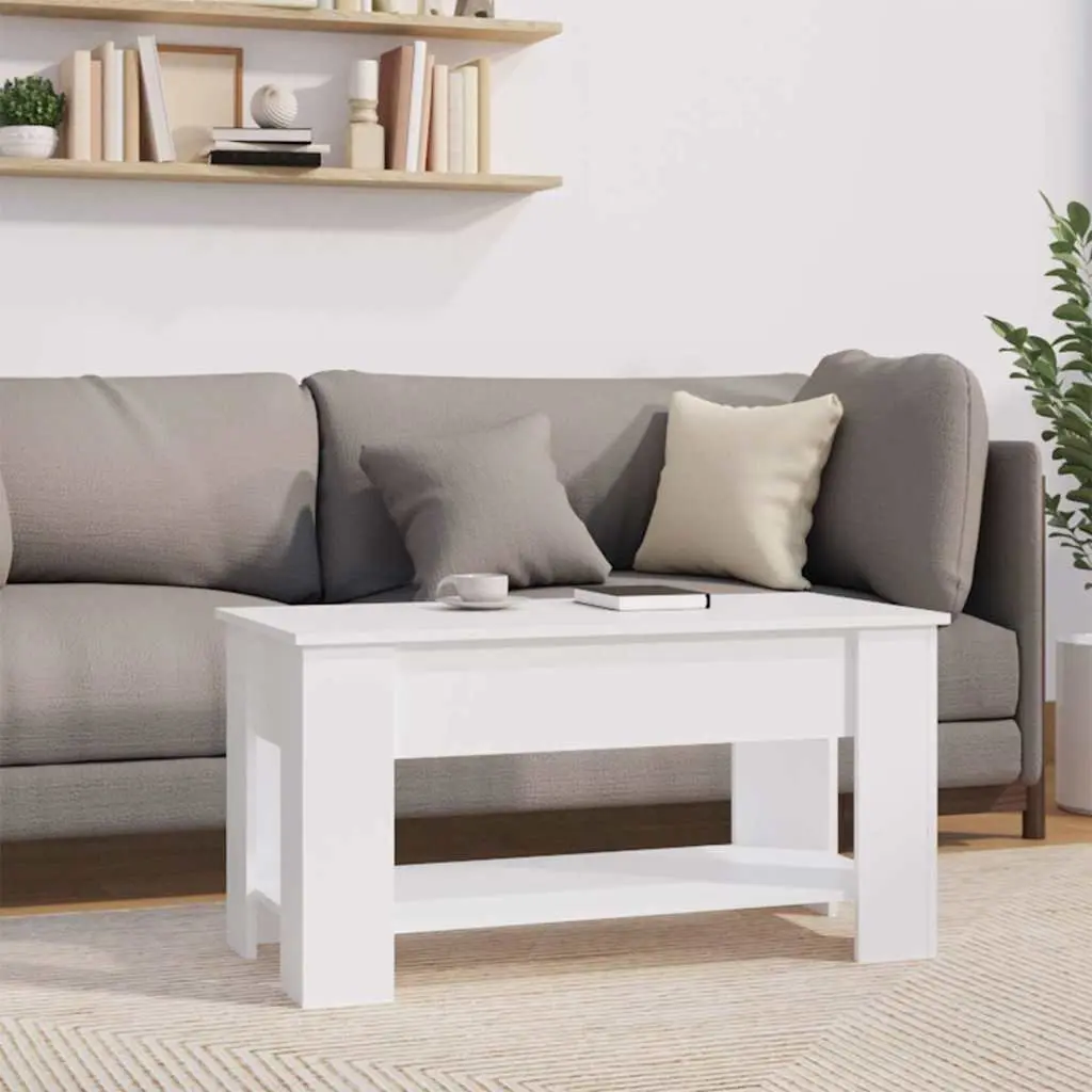 Coffee Table White Lift-Top Design Hidden Storage Engineered Wood Accent Table
