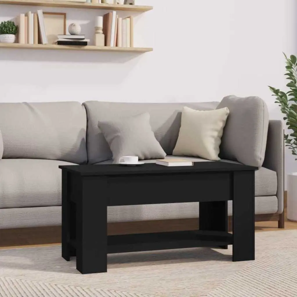 Coffee Table Lift-Top Black Engineered Wood Living Room 101L x 49W x 52H cm