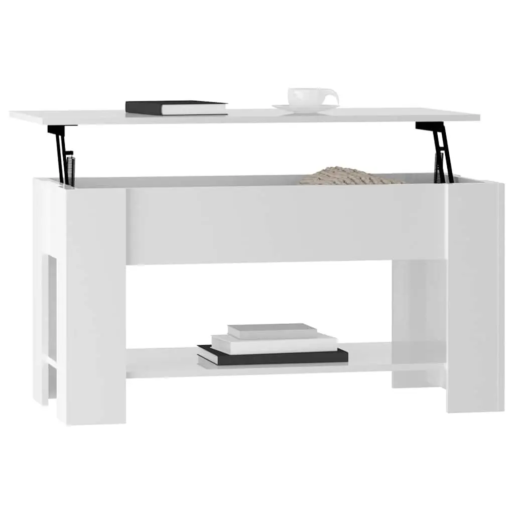 Coffee Table Lift-Top Modern White High Gloss Storage 101 x 49 x 52 cm