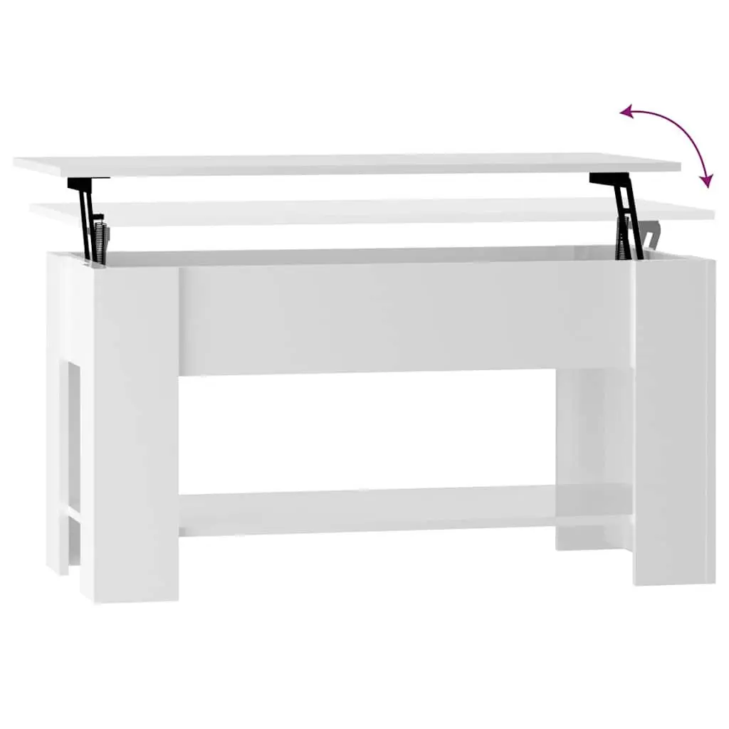 Coffee Table Lift-Top Modern White High Gloss Storage 101 x 49 x 52 cm