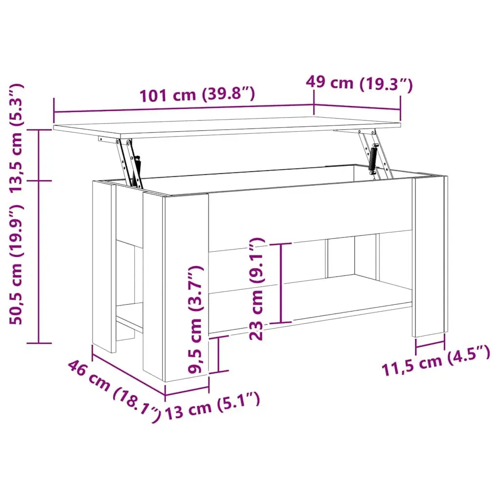 Coffee Table Lift-Top Modern White High Gloss Storage 101 x 49 x 52 cm