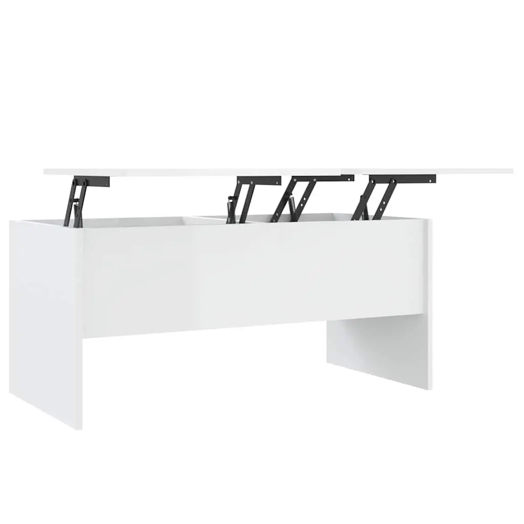 Coffee Table High Gloss White Modern Storage Compartments Adjustable Tabletop