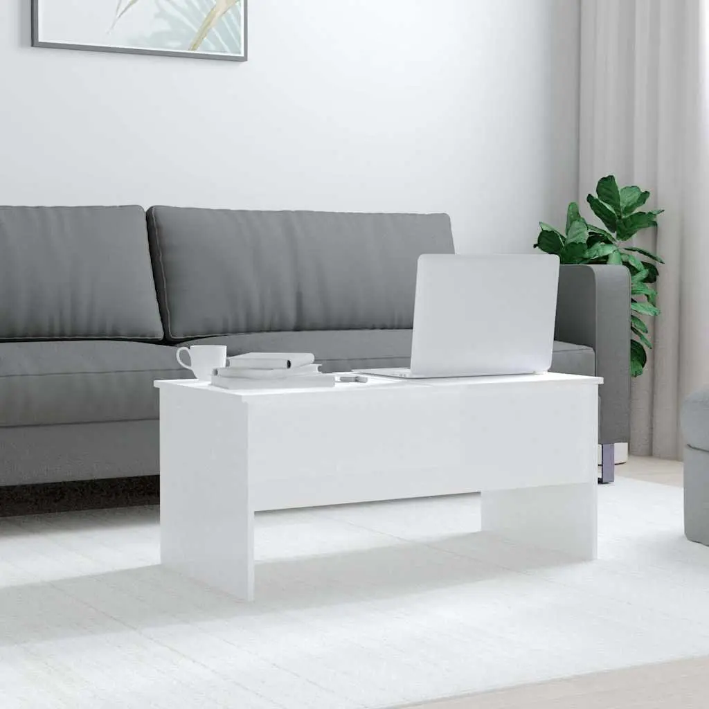 Coffee Table High Gloss White Modern Storage Compartments Adjustable Tabletop