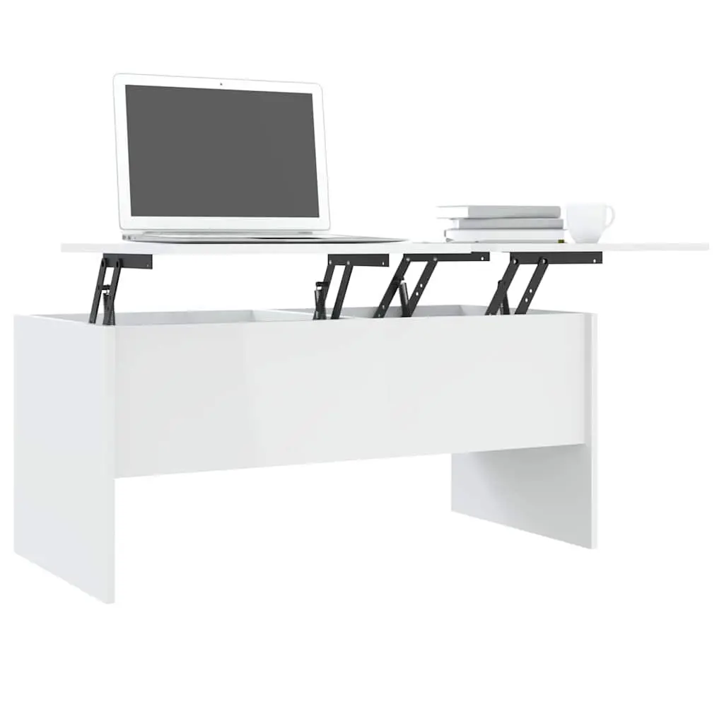 Coffee Table High Gloss White Modern Storage Compartments Adjustable Tabletop