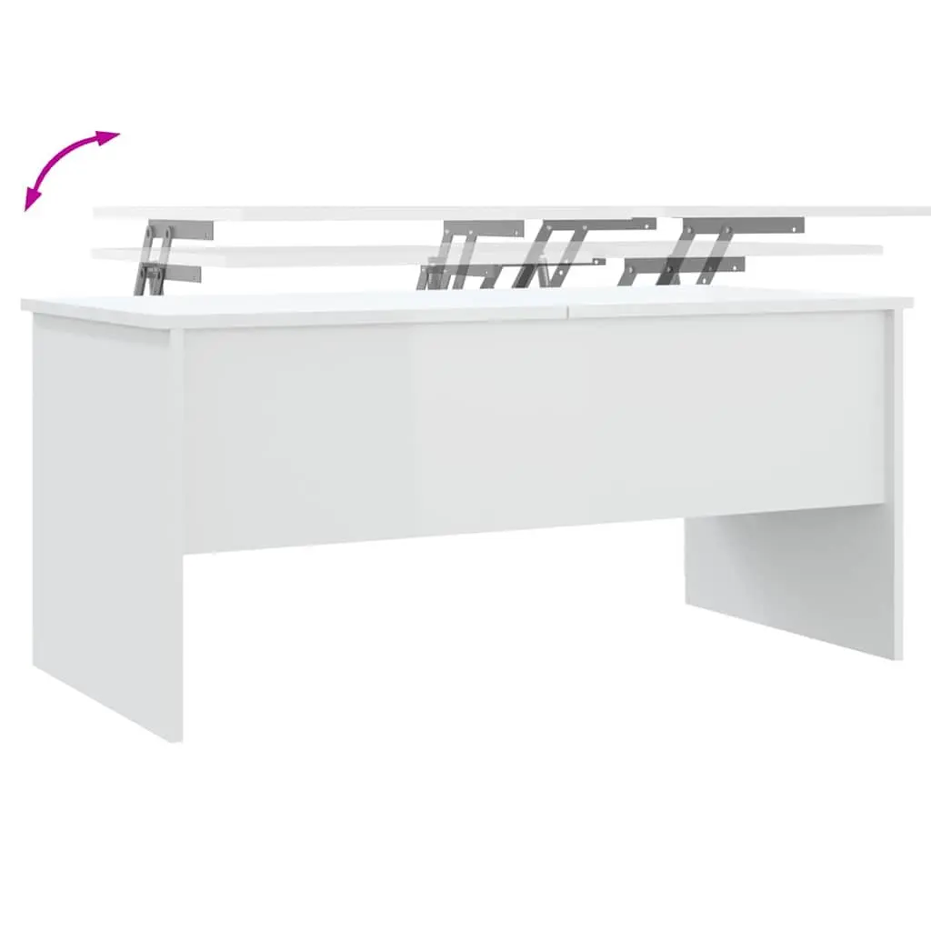 Coffee Table High Gloss White Modern Storage Compartments Adjustable Tabletop