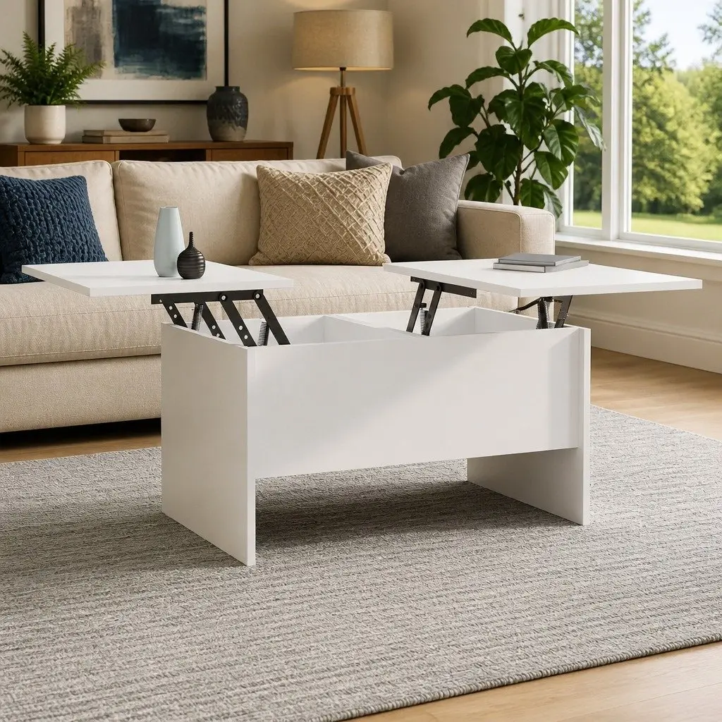 White Coffee Table with Lift-Top and Storage