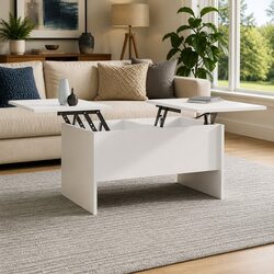 Elegant White Coffee Table with Lift-Top and Storage