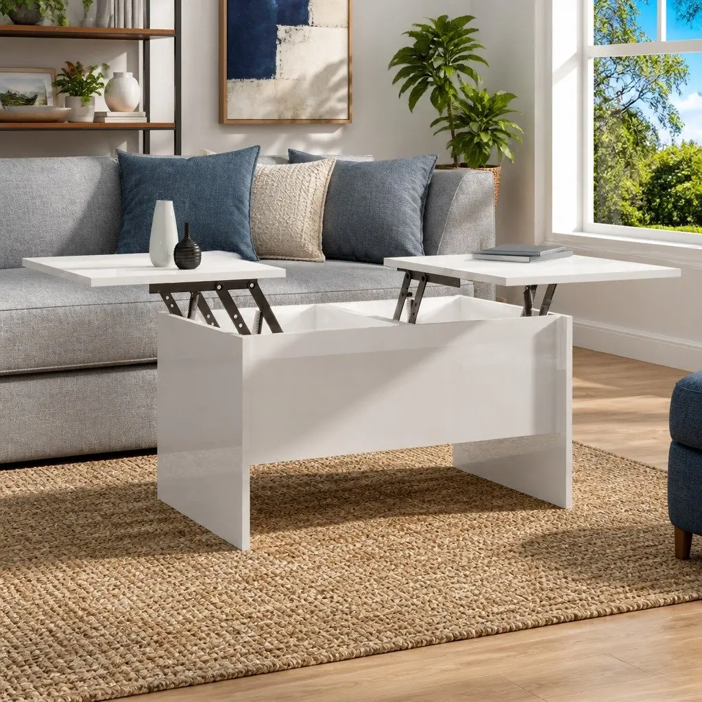 White High Gloss Coffee Table with Storage Solutions